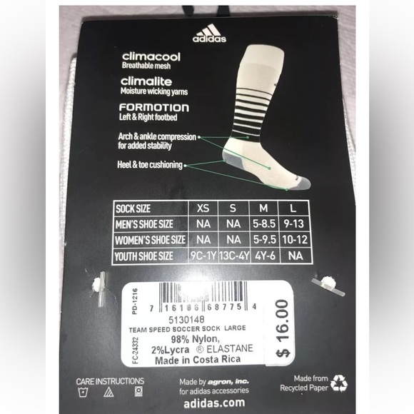 Adidas Team Speed OTC Soccer Socks 1 Pair Men 9-13 Women10-12 White Black w Logo - Picture 2 of 7
